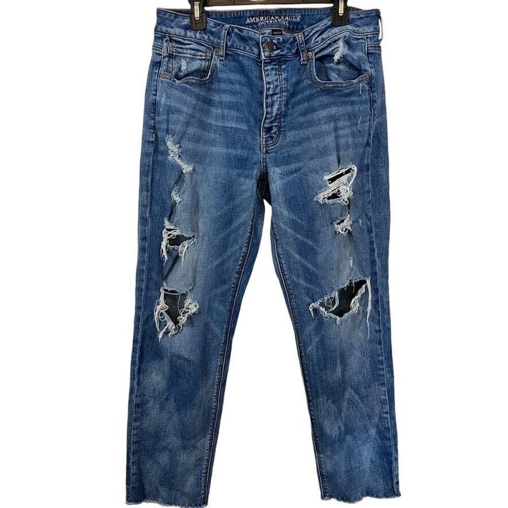 American Eagle Tomgirl Tom Girl Womens Distressed Mid Rise Stretch Jeans sz 14